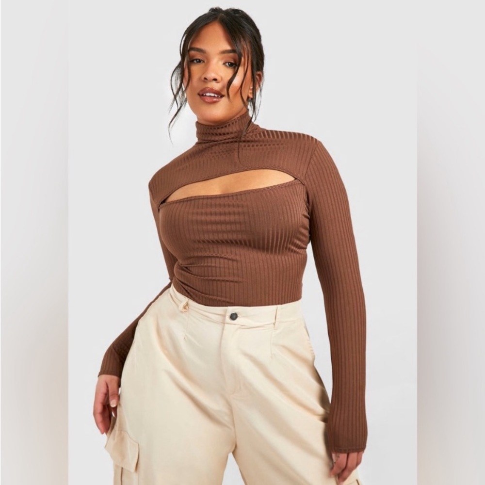 BROWN RIB TURTLENECK BODYSUIT